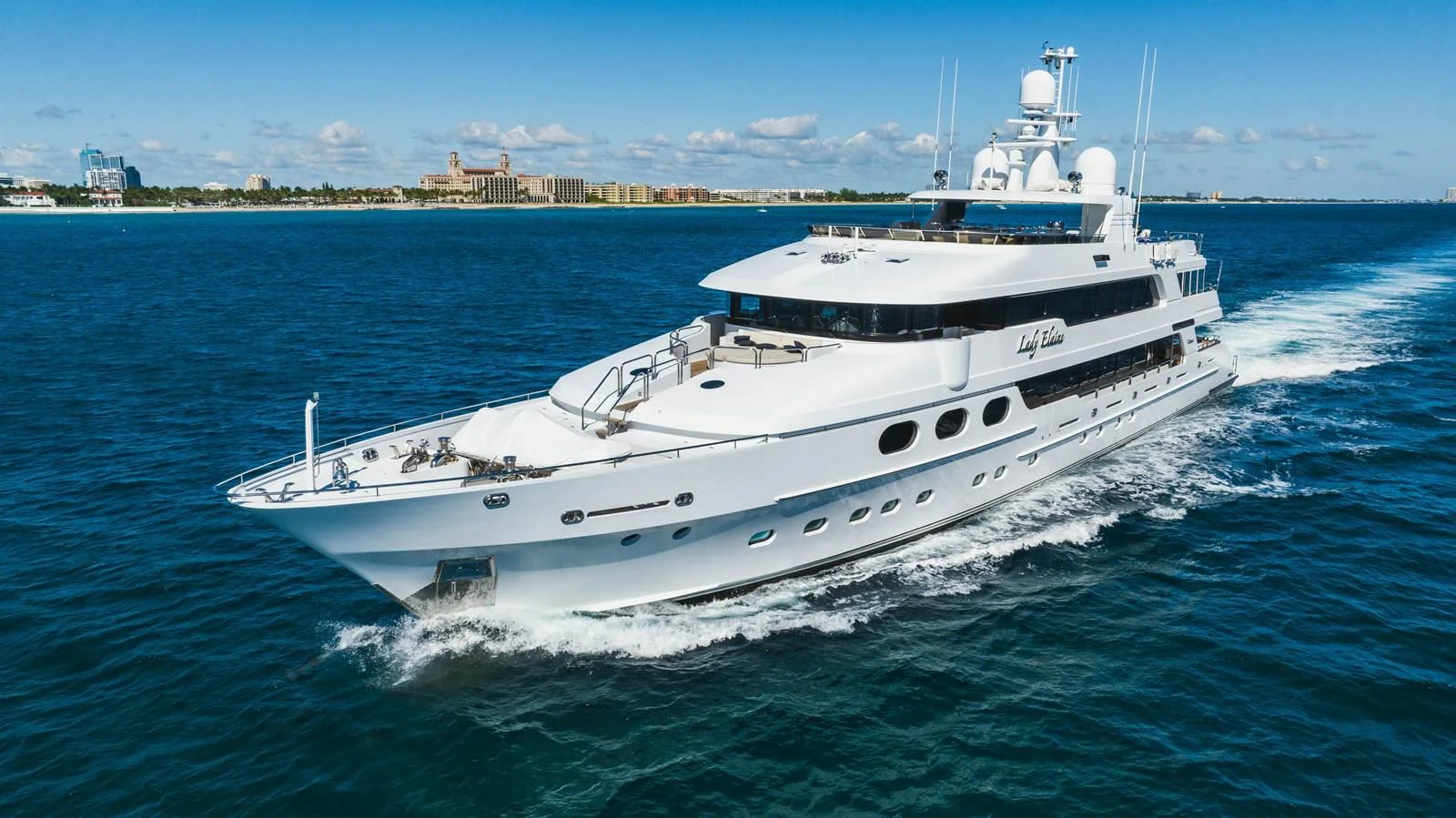 a large white yacht aboard LADY ELAINE Yacht for Charter
