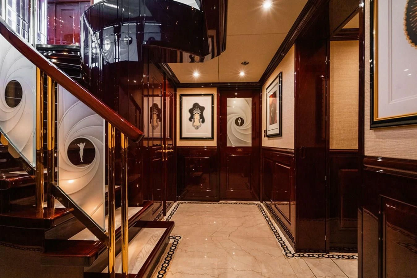 a room with a large fan aboard LADY ELAINE Yacht for Charter