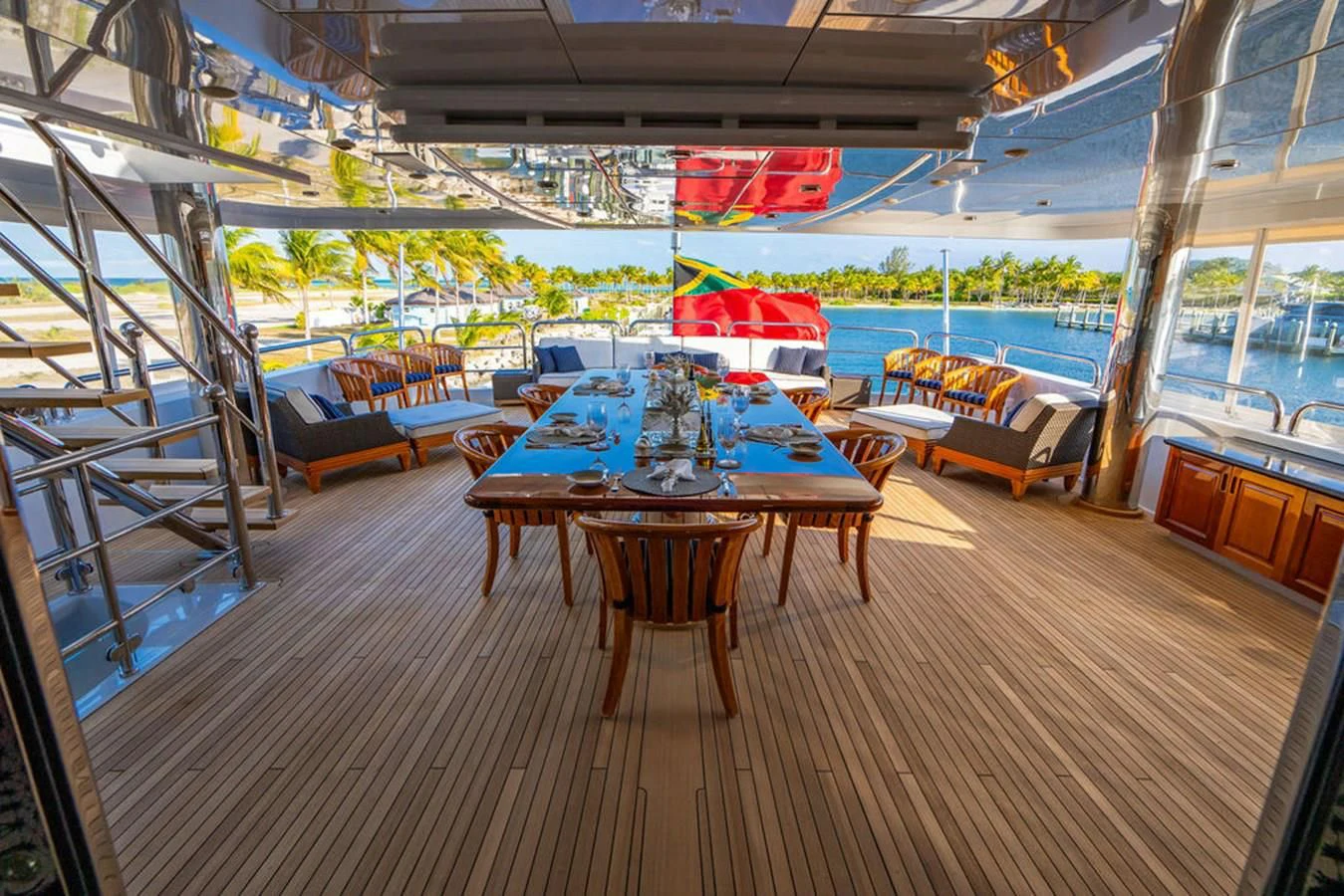 a room with a table and chairs aboard LADY ELAINE Yacht for Charter