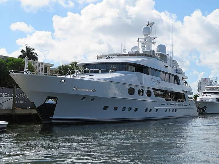 a large white boat aboard LADY ELAINE Yacht for Charter