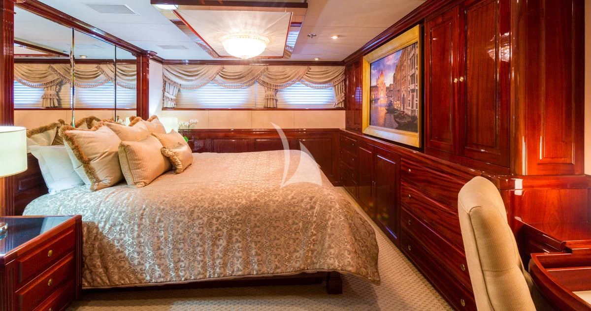 a bed in a room aboard LADY ELAINE Yacht for Charter