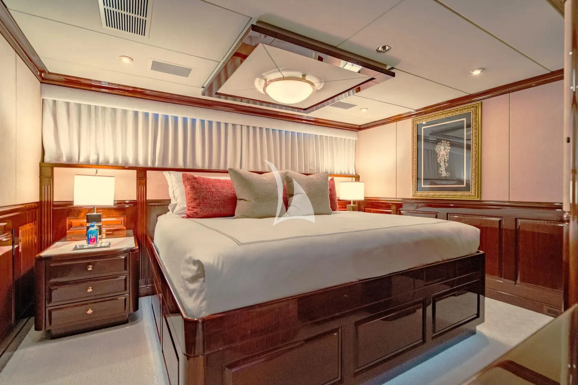 a bed in a room aboard LADY ELAINE Yacht for Charter