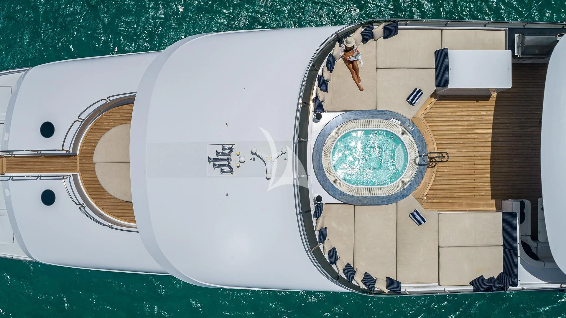 a person standing on a platform aboard LADY ELAINE Yacht for Charter