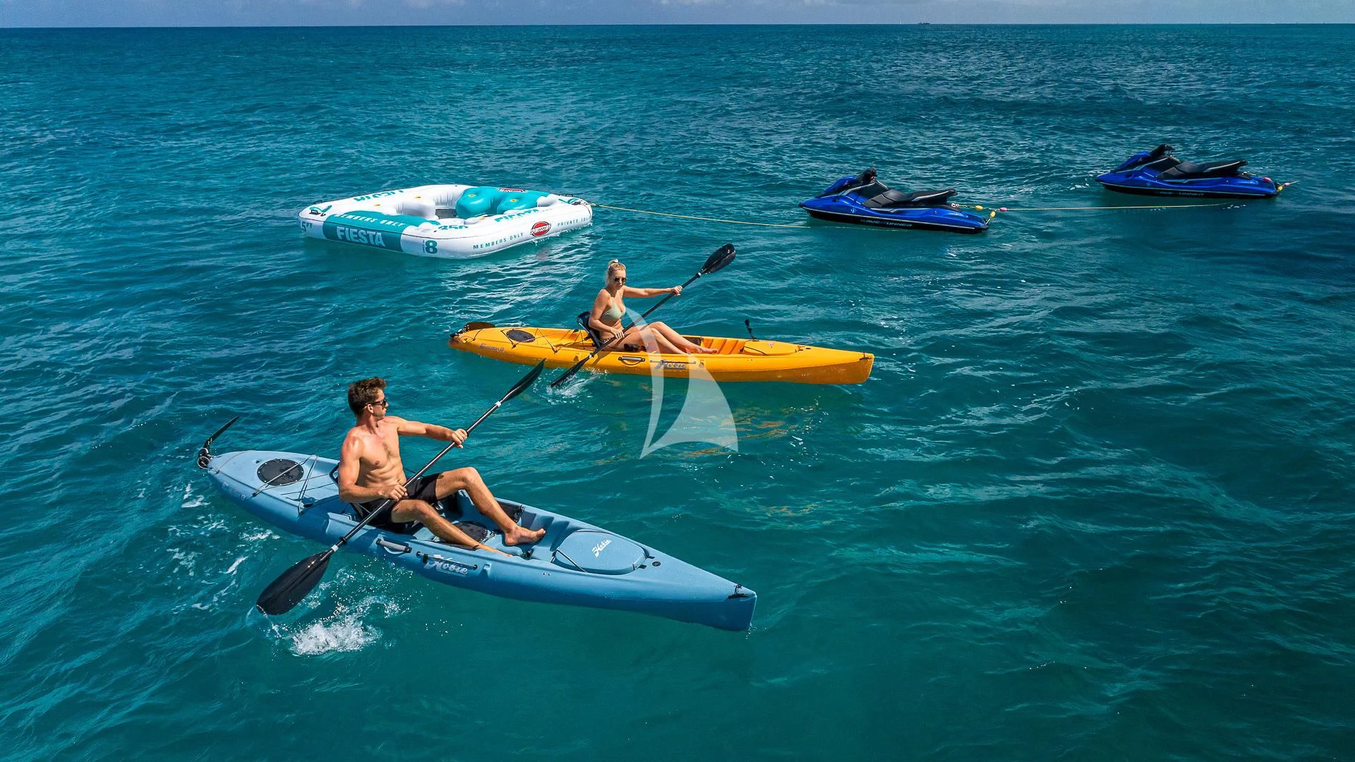 a group of people in canoes aboard LADY ELAINE Yacht for Charter