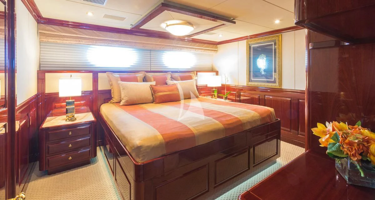a bed in a room aboard LADY ELAINE Yacht for Charter
