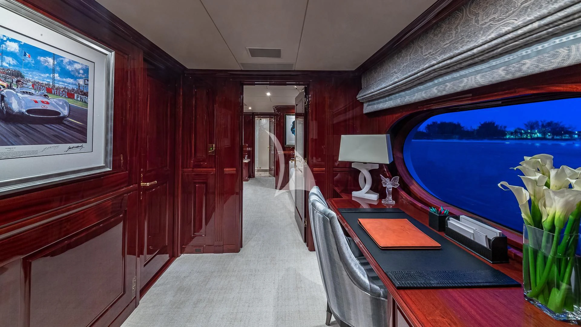 a room with a table and chairs aboard LADY ELAINE Yacht for Charter