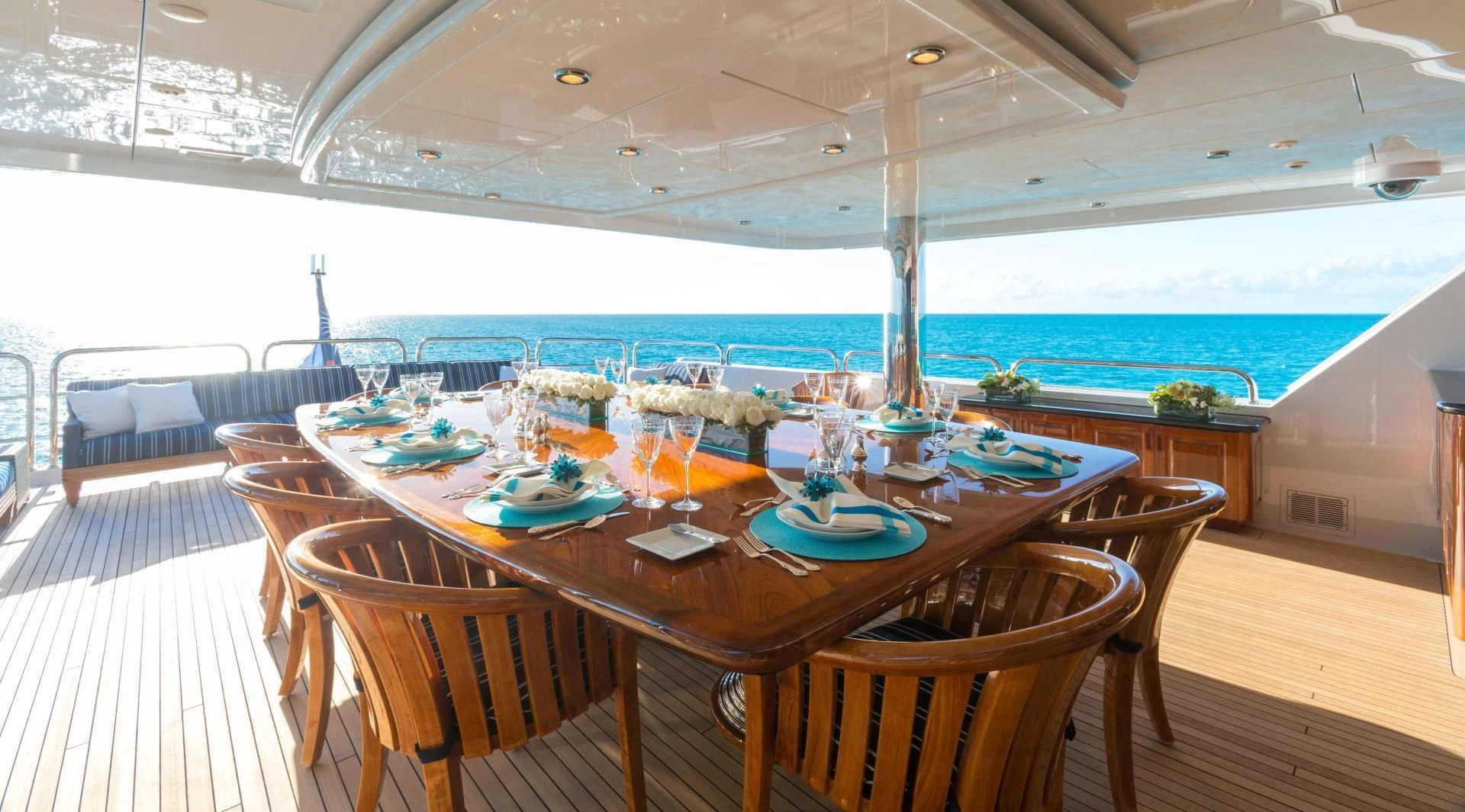 a table set for a meal aboard LADY ELAINE Yacht for Charter