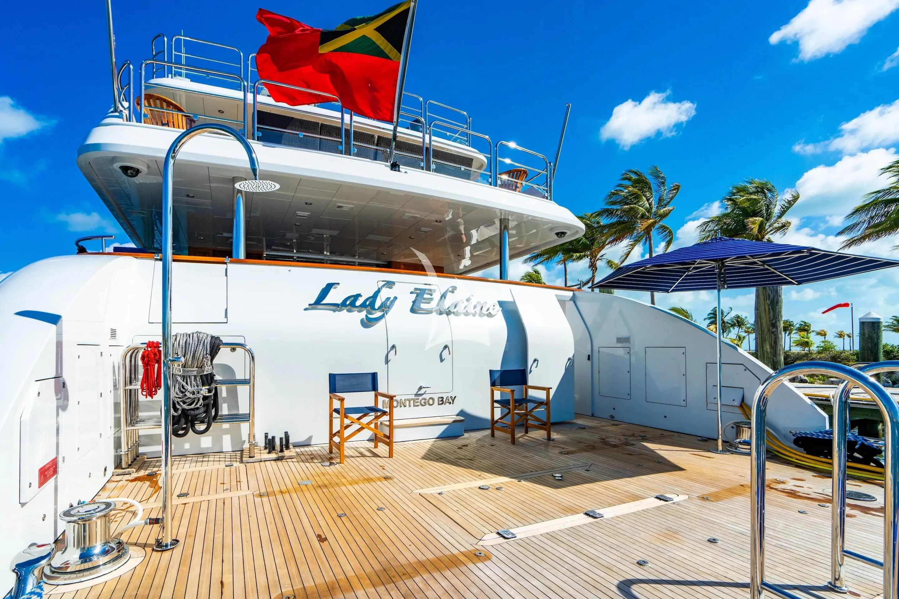 a boat on a deck aboard LADY ELAINE Yacht for Charter
