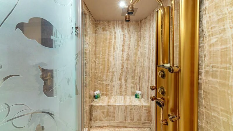 a door with a painting on it aboard LADY ELAINE Yacht for Charter