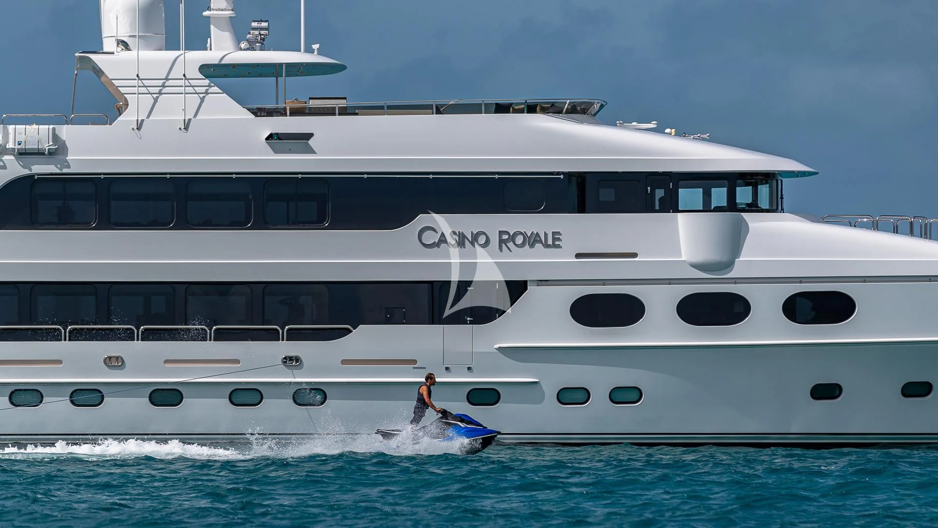 a person paddling a jet ski aboard LADY ELAINE Yacht for Charter