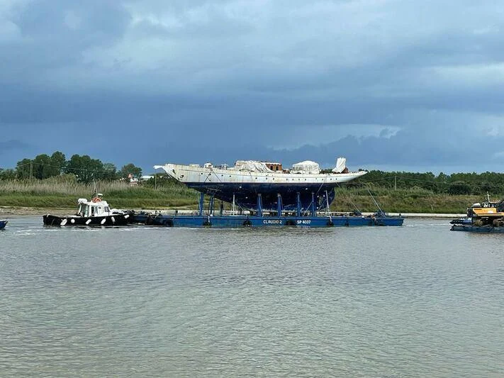 a large ship in the water aboard SAKARA Yacht for Sale