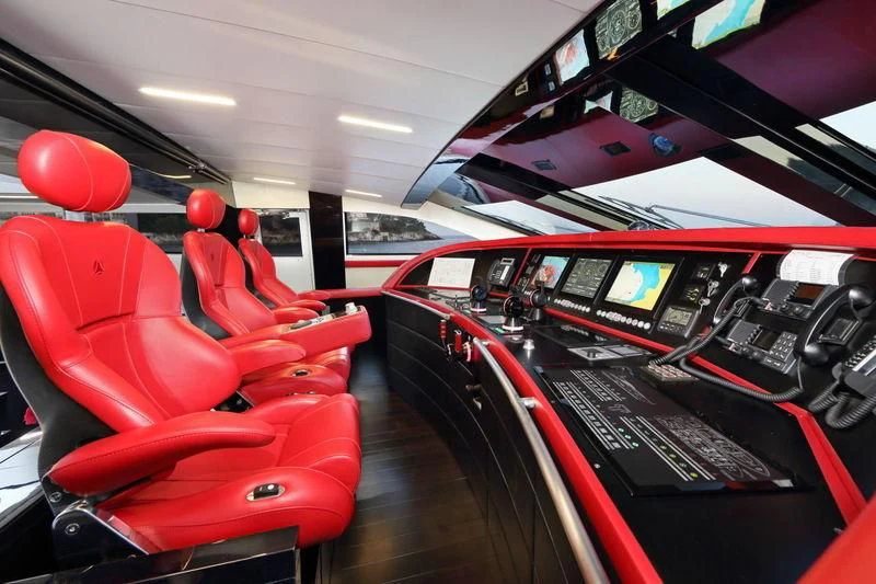 the inside of a car aboard PRIMERO Yacht for Sale