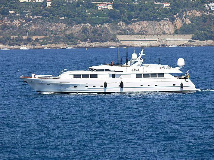 a white boat in the water aboard JAVA Yacht for Sale