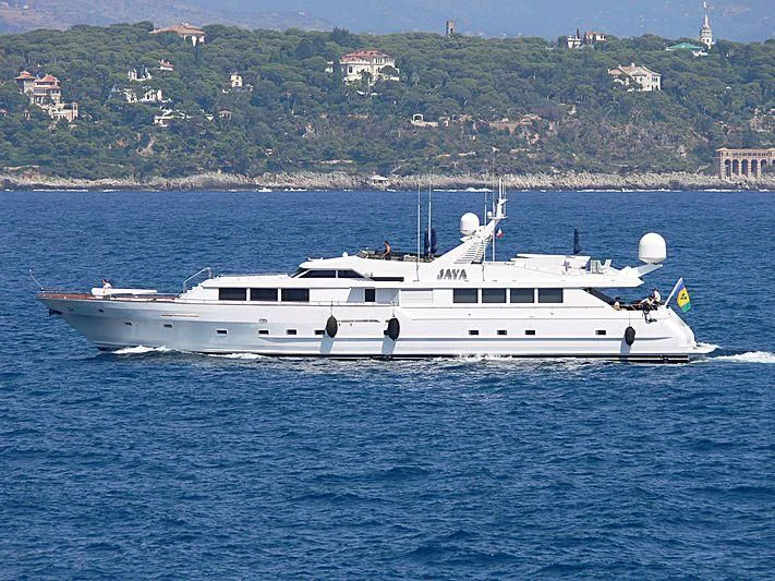 a white boat on the water aboard JAVA Yacht for Sale