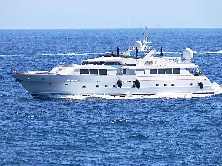 a white boat in the water aboard JAVA Yacht for Sale