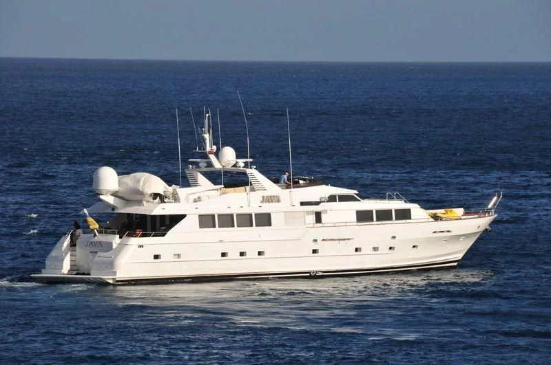 a white yacht in the water aboard JAVA Yacht for Sale