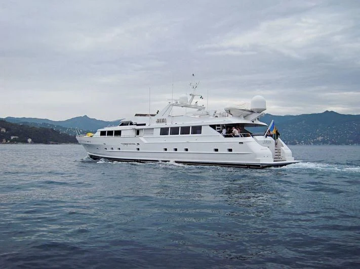 a white boat in the water aboard JAVA Yacht for Sale