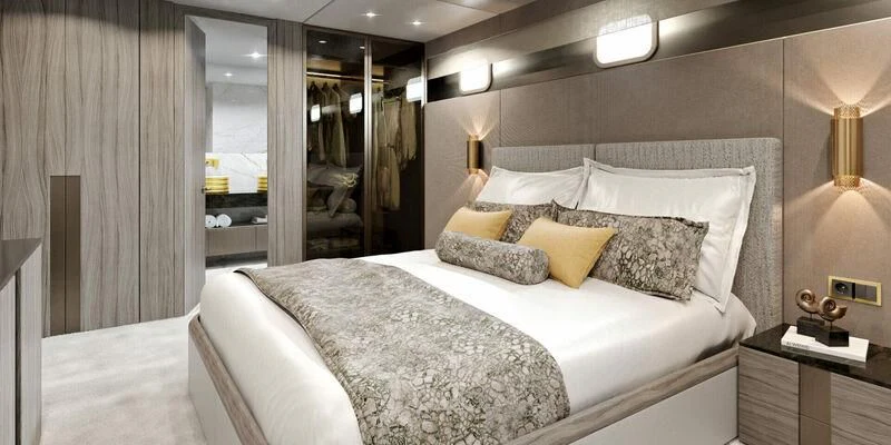 a bed with pillows aboard NOCTURNO Yacht for Sale