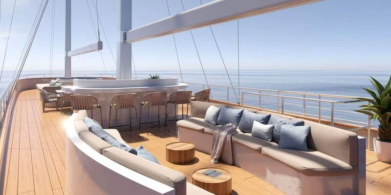 a large balcony overlooking the ocean aboard NOCTURNO Yacht for Sale