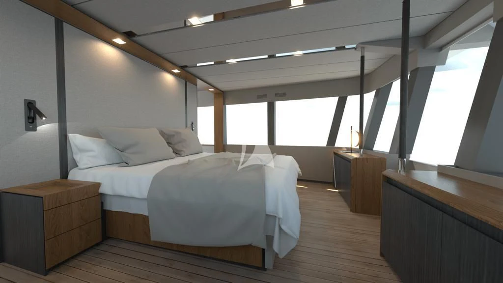 a room with two beds aboard KOKONUT'S WALLY Yacht for Sale