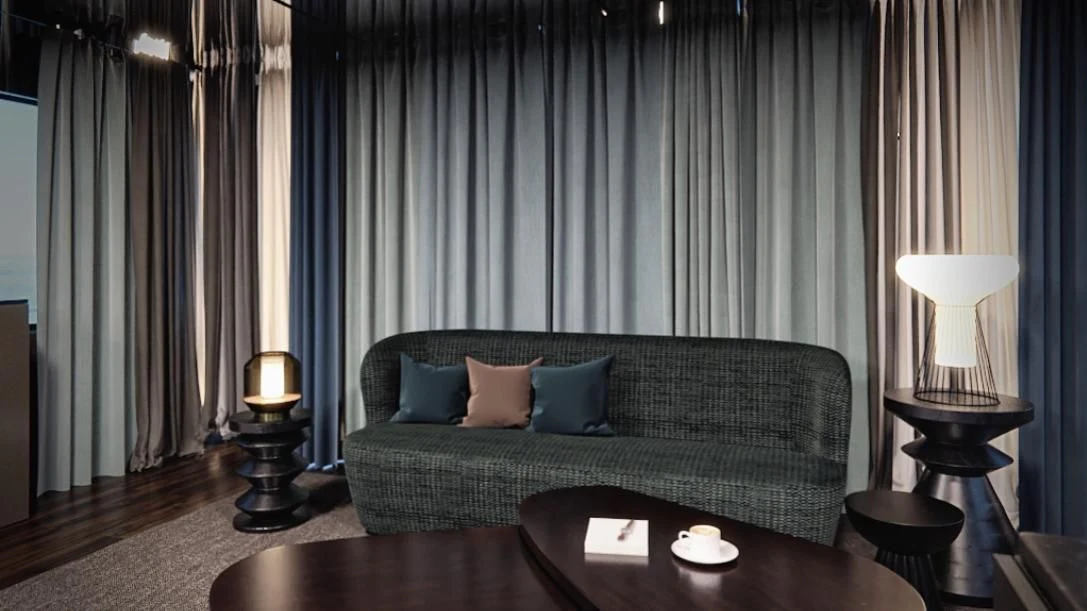 a couch in a room aboard KOKONUT'S WALLY Yacht for Sale