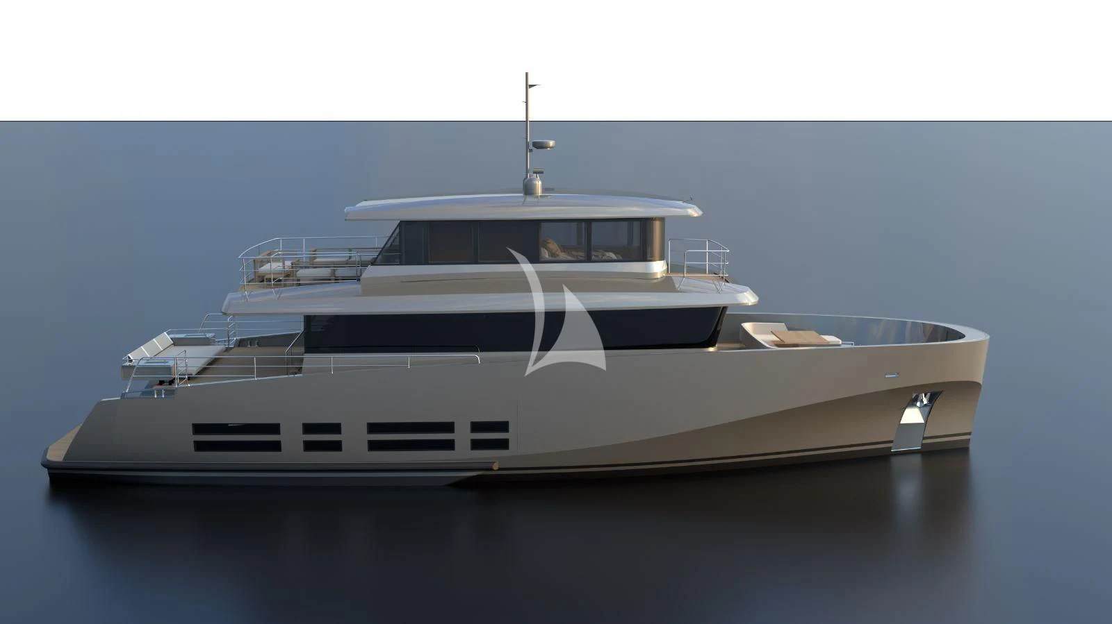 a white yacht on a black background aboard KOKONUT'S WALLY Yacht for Sale