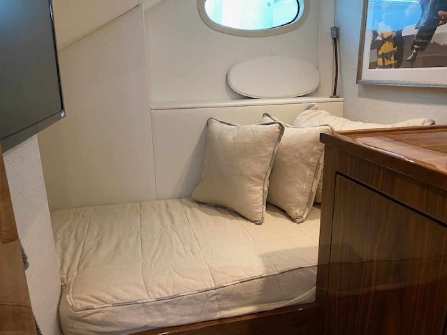 a bed with pillows aboard MAKE IT HAPPEN Yacht for Sale