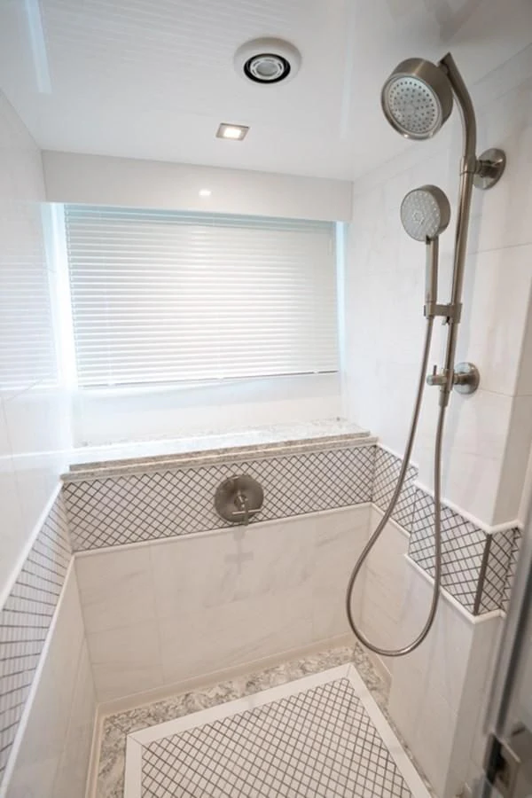 a shower unit in a bathroom aboard MAKE IT HAPPEN Yacht for Sale