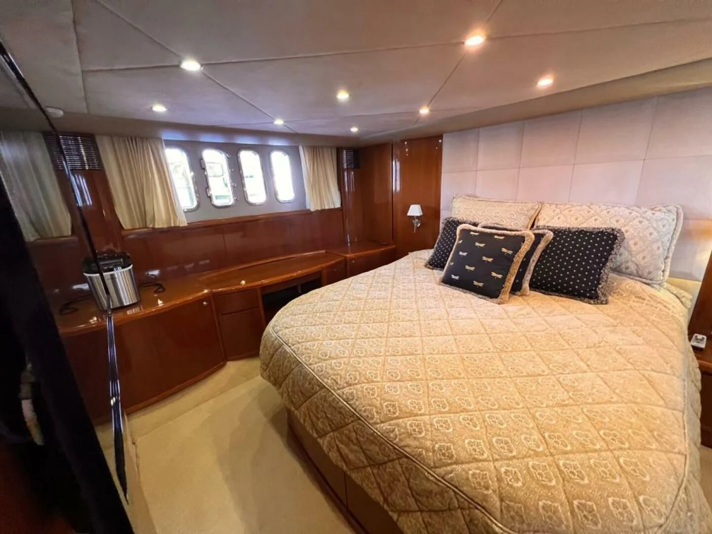 a bed in a room aboard GRAND CRU Yacht for Sale