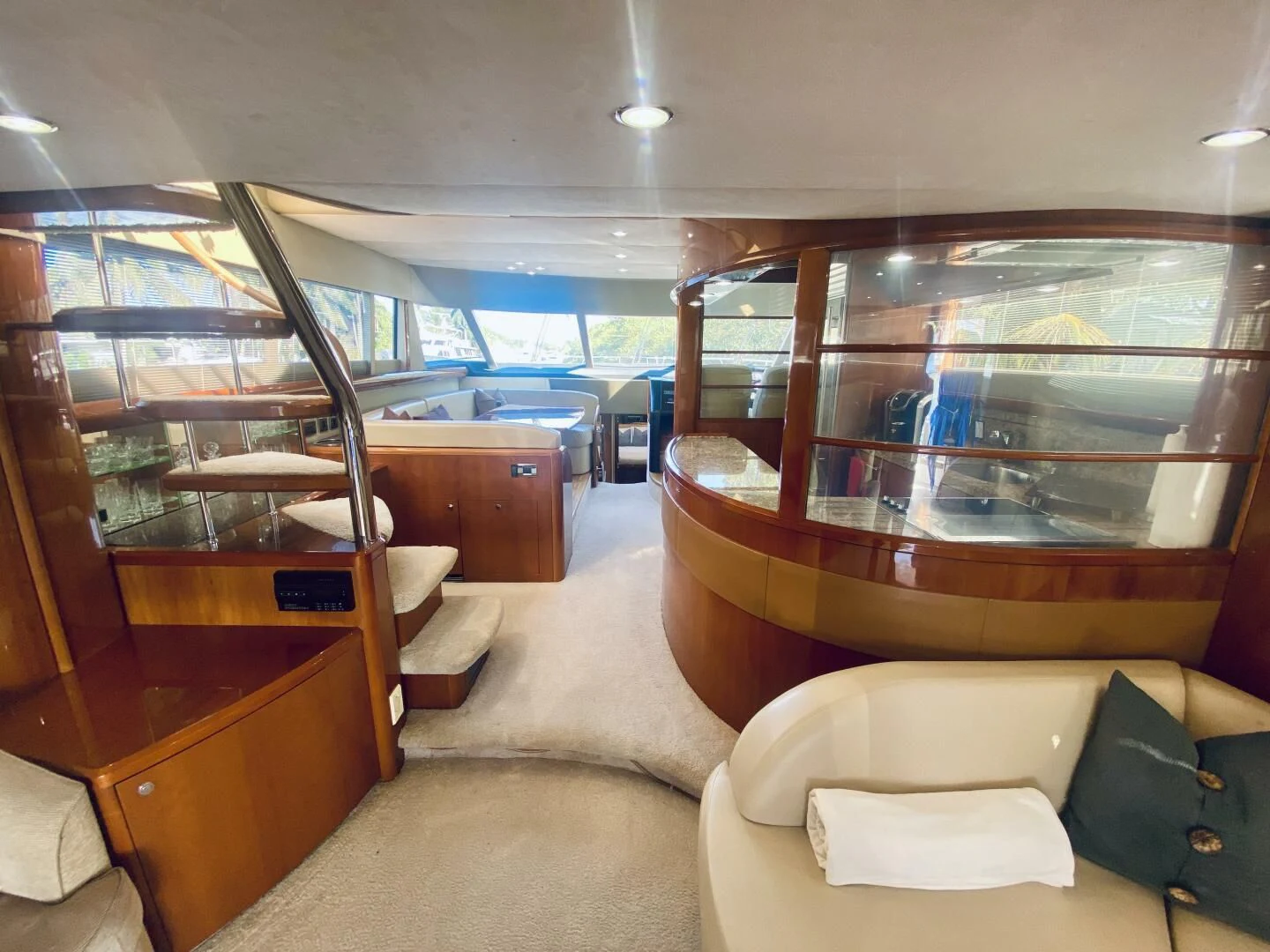 a room with a bed and a desk aboard GRAND CRU Yacht for Sale