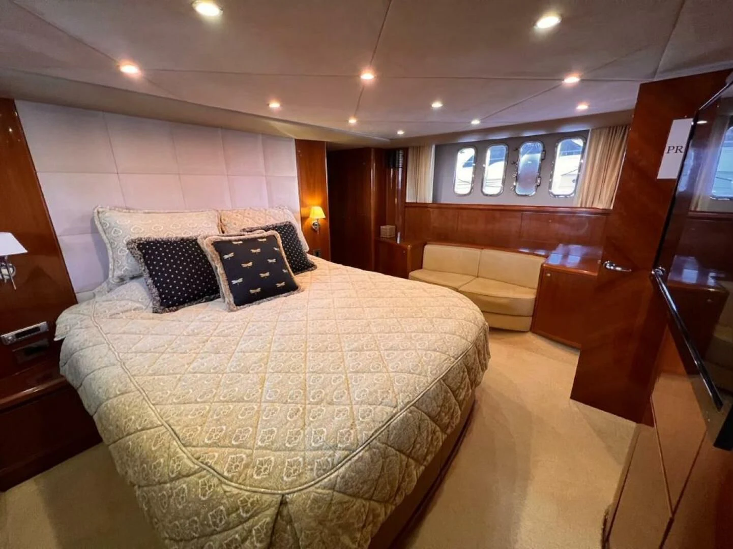 a bed in a hotel room aboard GRAND CRU Yacht for Sale