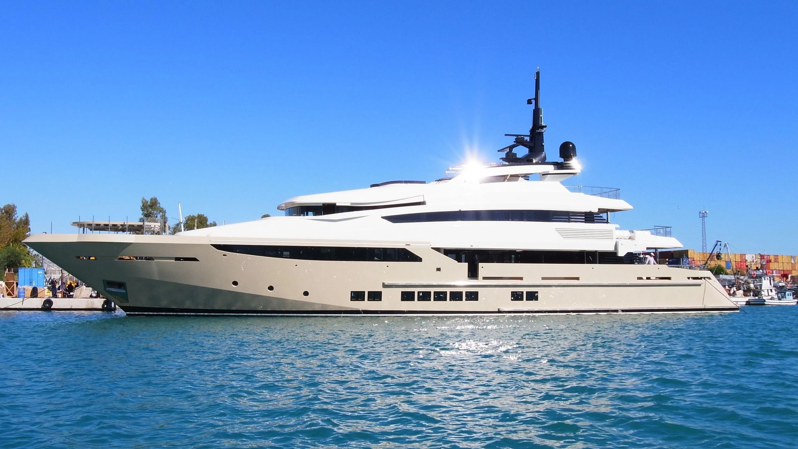 a large white yacht aboard NAVIS ONE Yacht for Charter