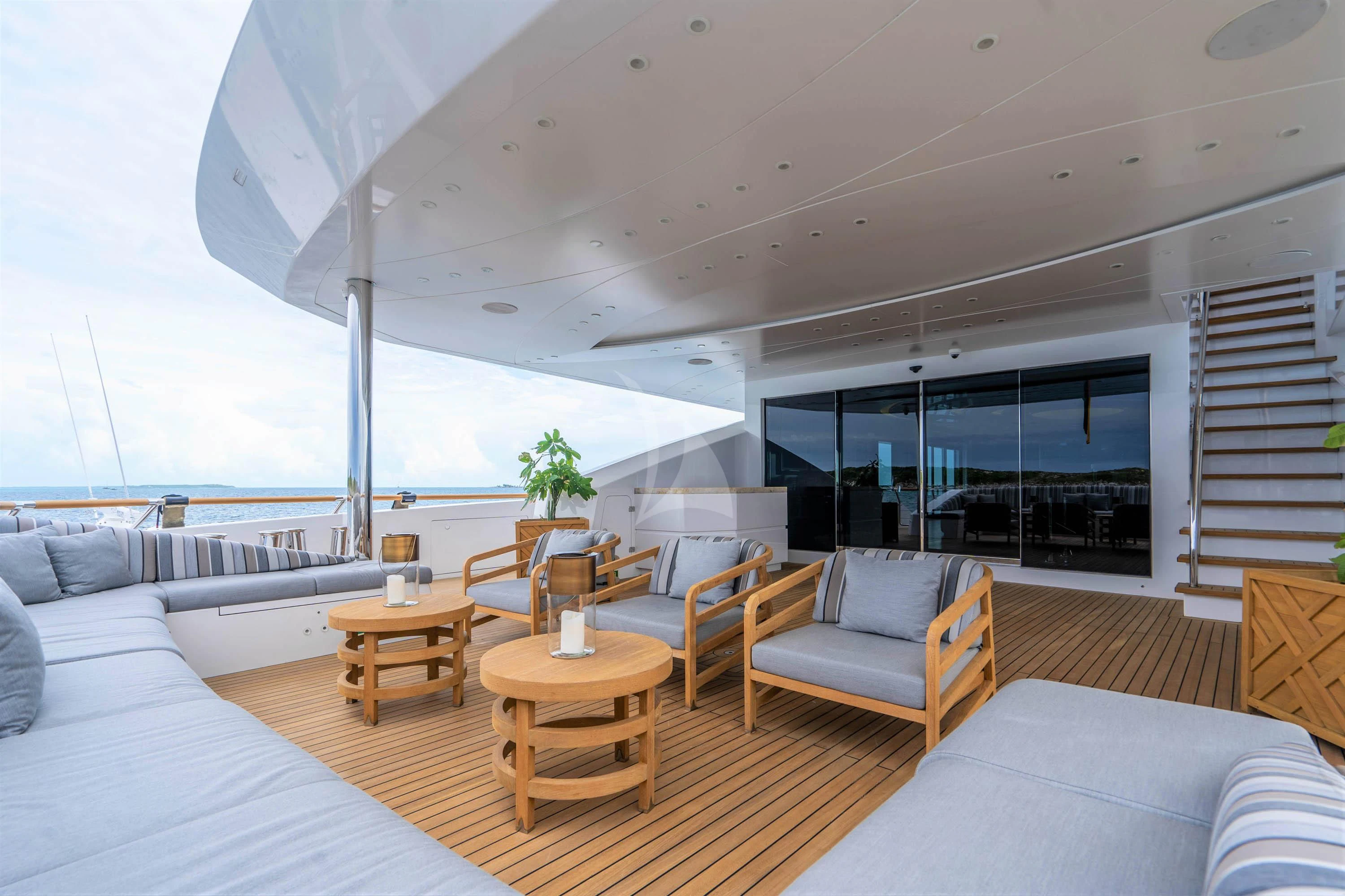 a modern looking living room aboard BABA'S Yacht for Sale
