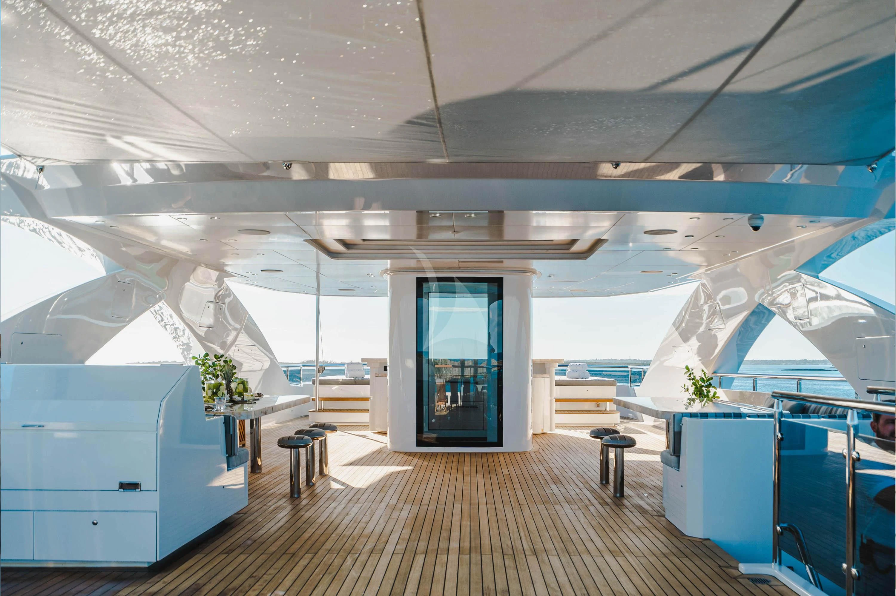 a room with a wood floor and a wood floor aboard BABA'S Yacht for Sale