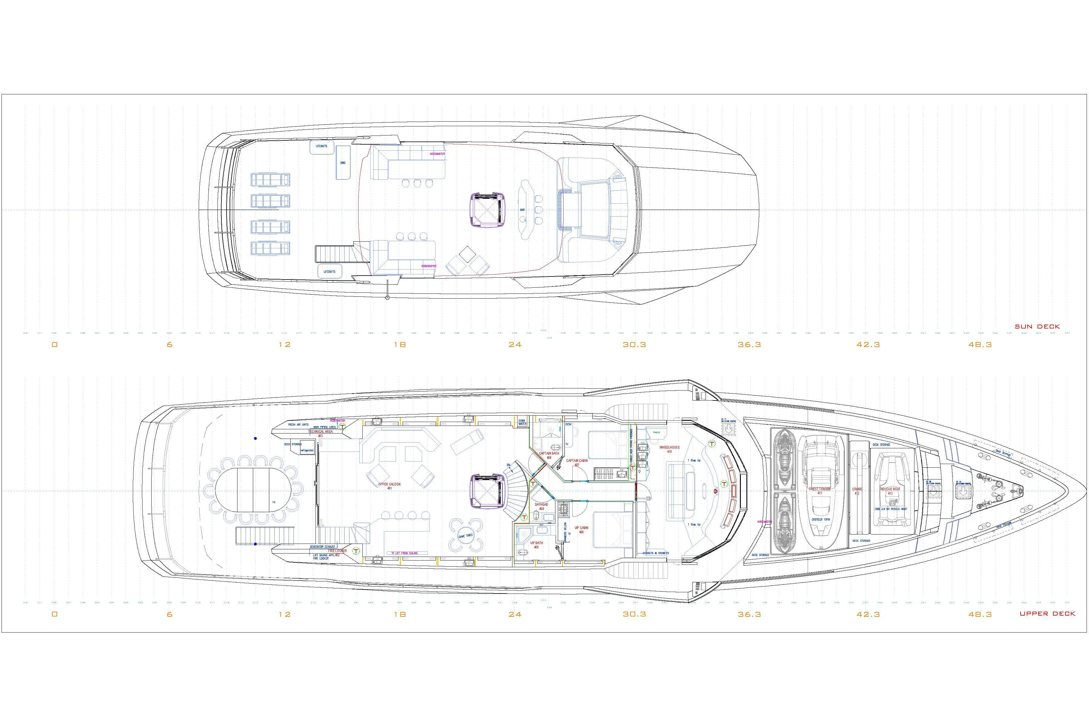 diagram, engineering drawing aboard BABA'S Yacht for Sale