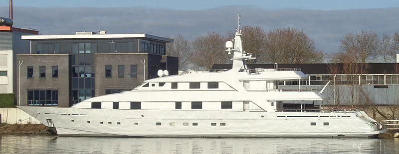 a large white building with a tower aboard ANNA J Yacht for Sale