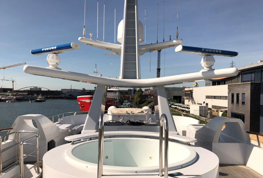 a large white boat with a propeller aboard ANNA J Yacht for Sale