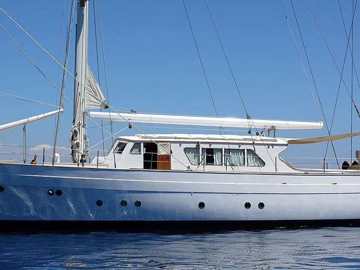 a white yacht in the water aboard AIRIN Yacht for Sale