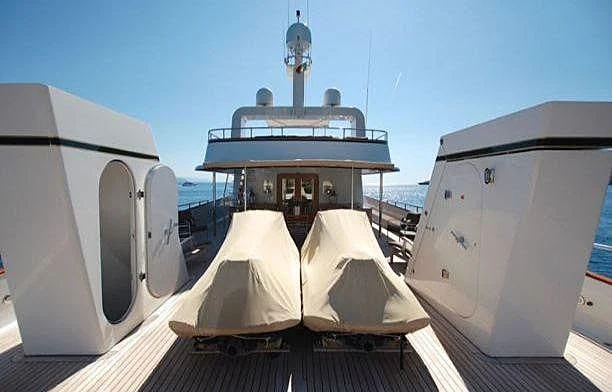 a boat on a deck aboard CURIOSITY Yacht for Sale