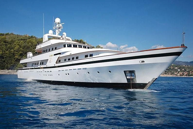 a large white ship aboard CURIOSITY Yacht for Sale