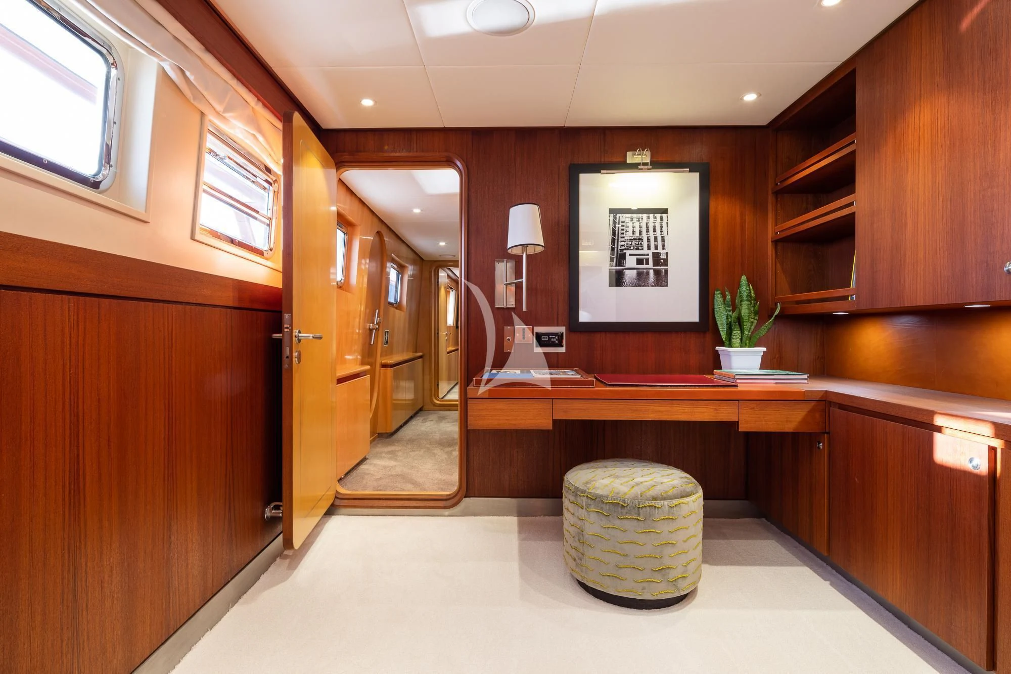 a large bathroom with a large tub aboard CURIOSITY Yacht for Sale