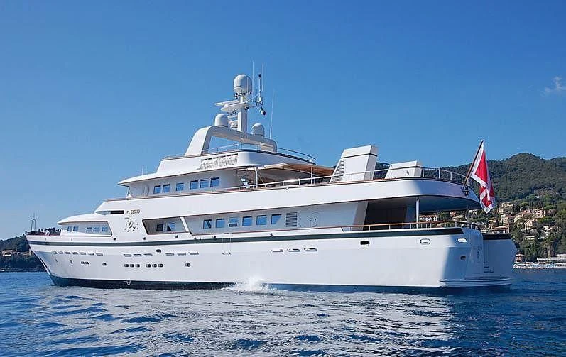 a large white boat aboard CURIOSITY Yacht for Sale