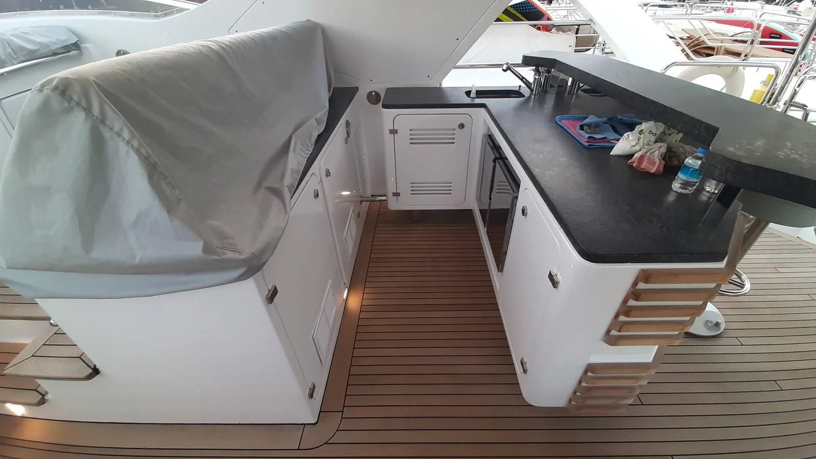 a white car with a black counter aboard SEA BEAR Yacht for Sale