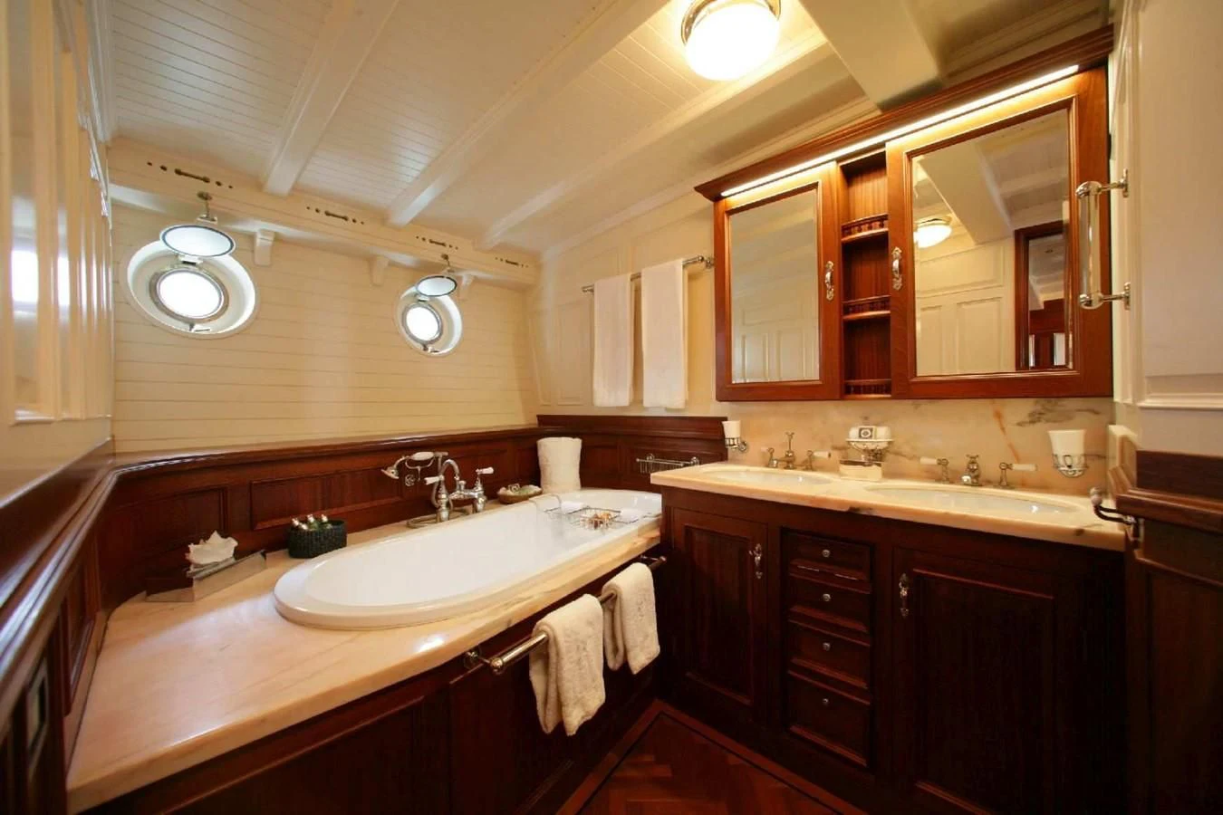 a bathroom with a large countertop aboard ELEONORA E Yacht for Sale