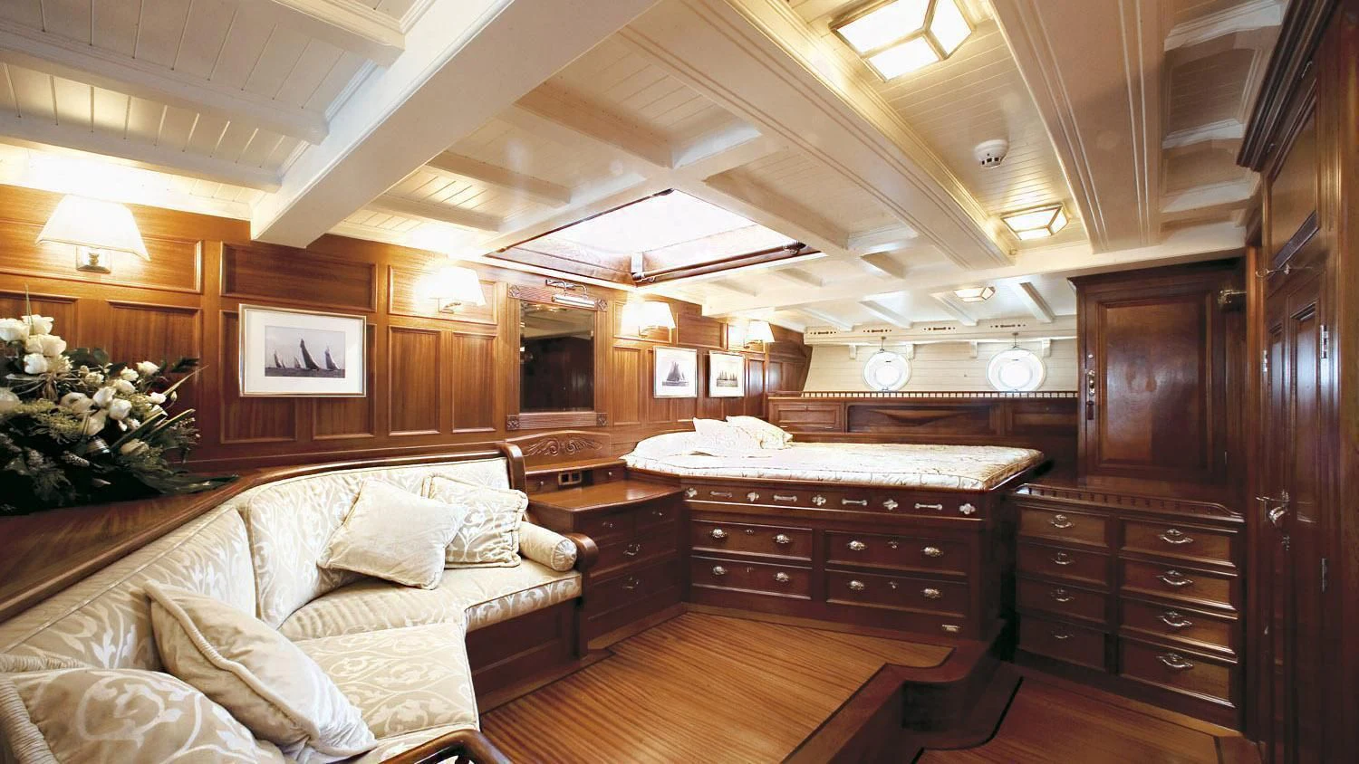 a large bedroom with a bed aboard ELEONORA E Yacht for Sale
