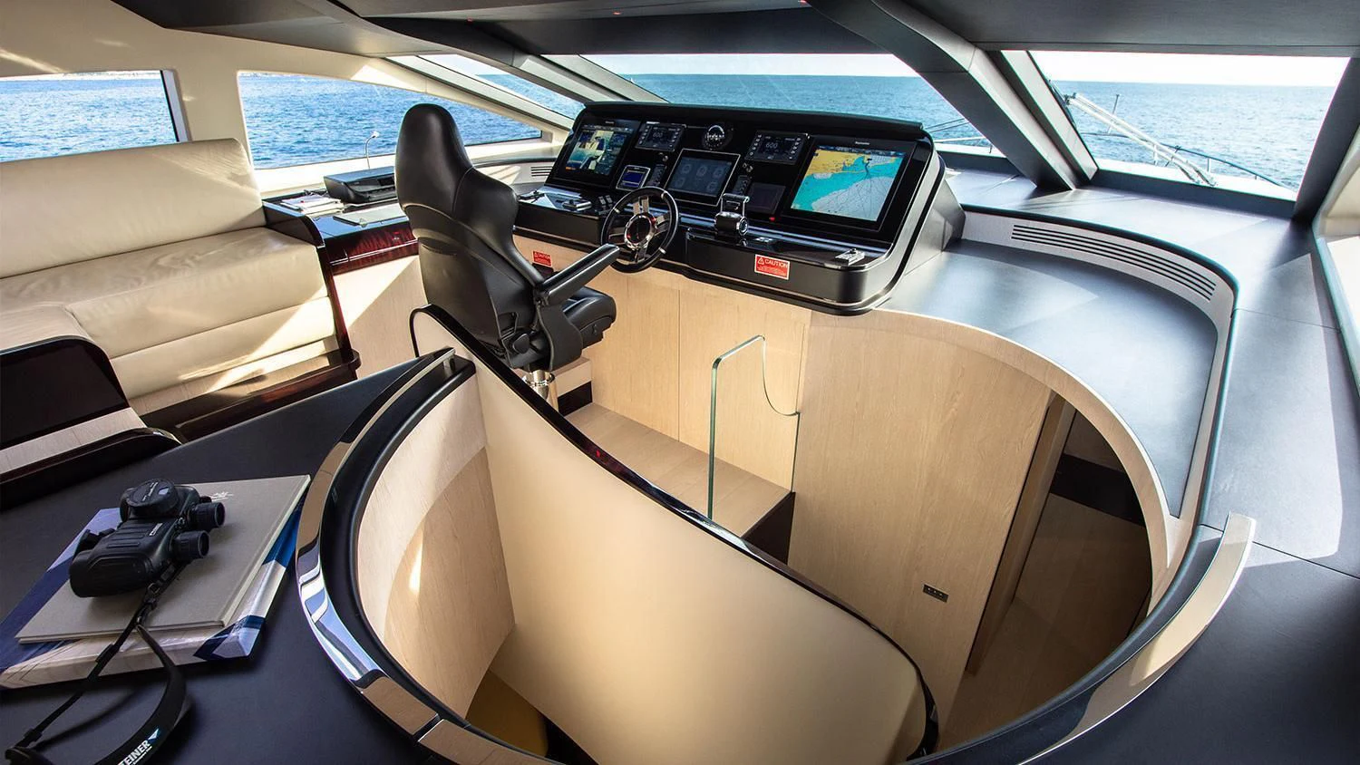 the inside of a car aboard SOLSTICE Yacht for Sale