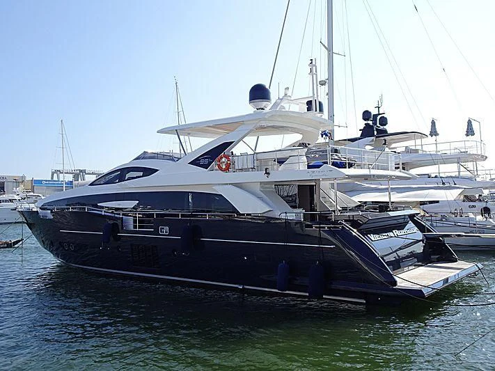 a large white boat aboard SOLSTICE Yacht for Sale