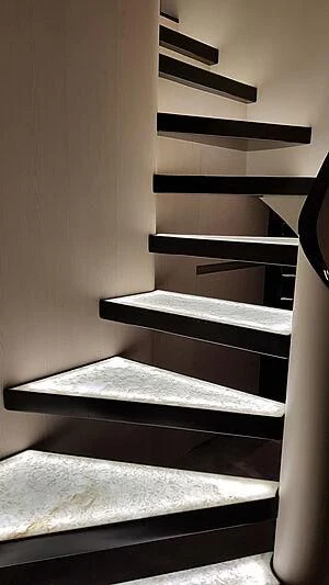 a set of stairs in a room aboard SOLSTICE Yacht for Sale
