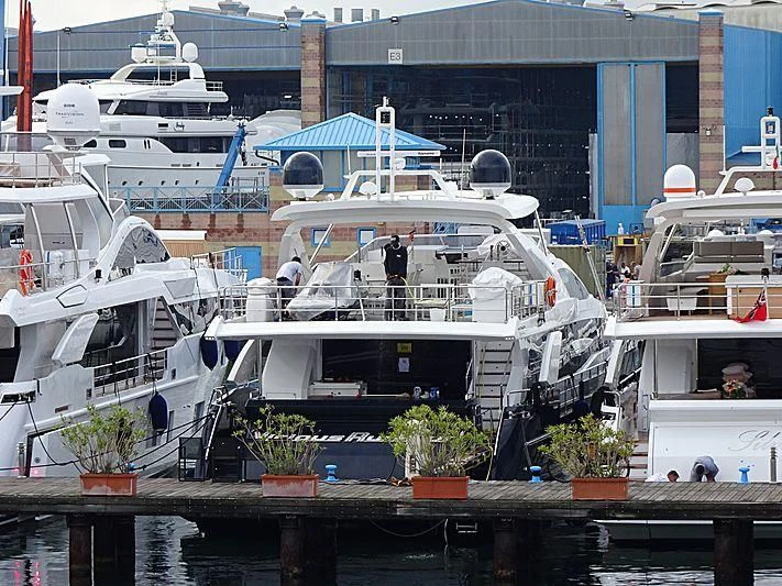 a group of boats docked aboard SOLSTICE Yacht for Sale