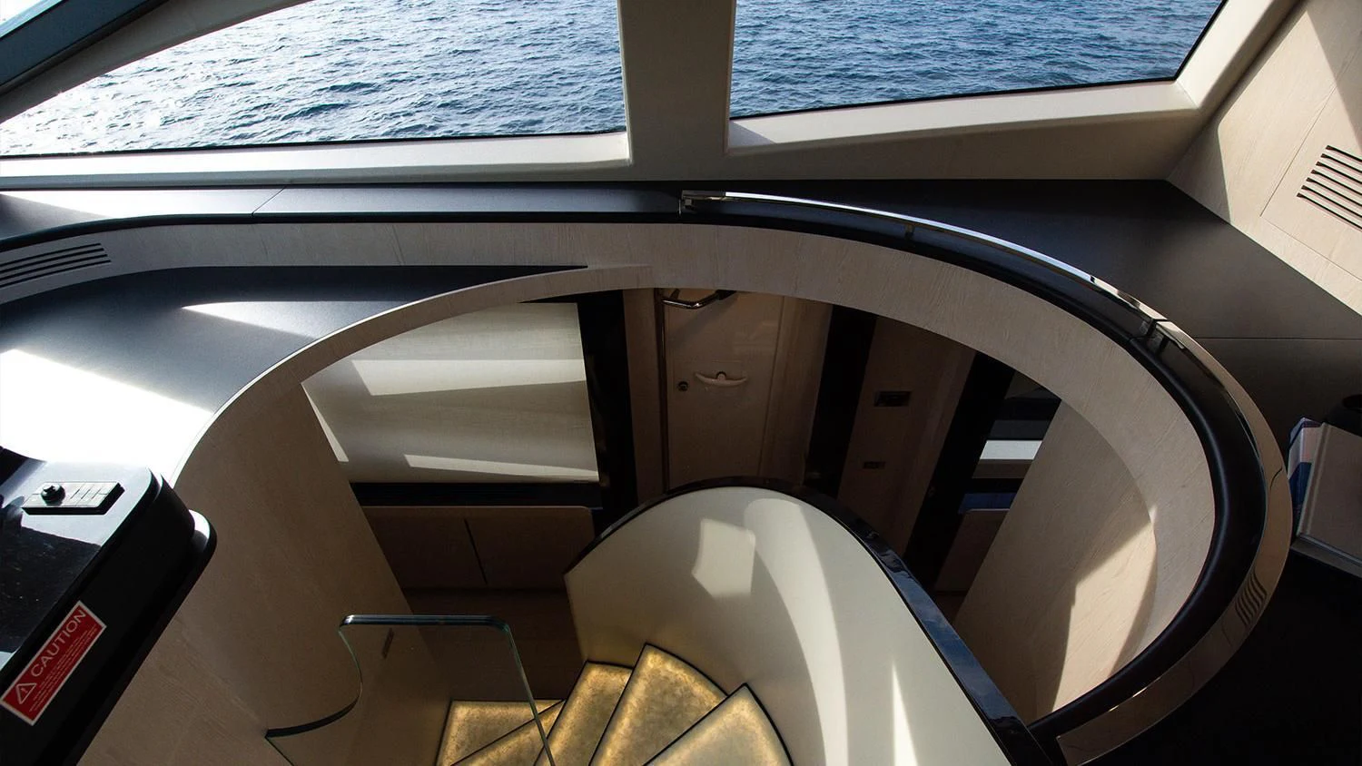 the inside of a car aboard SOLSTICE Yacht for Sale